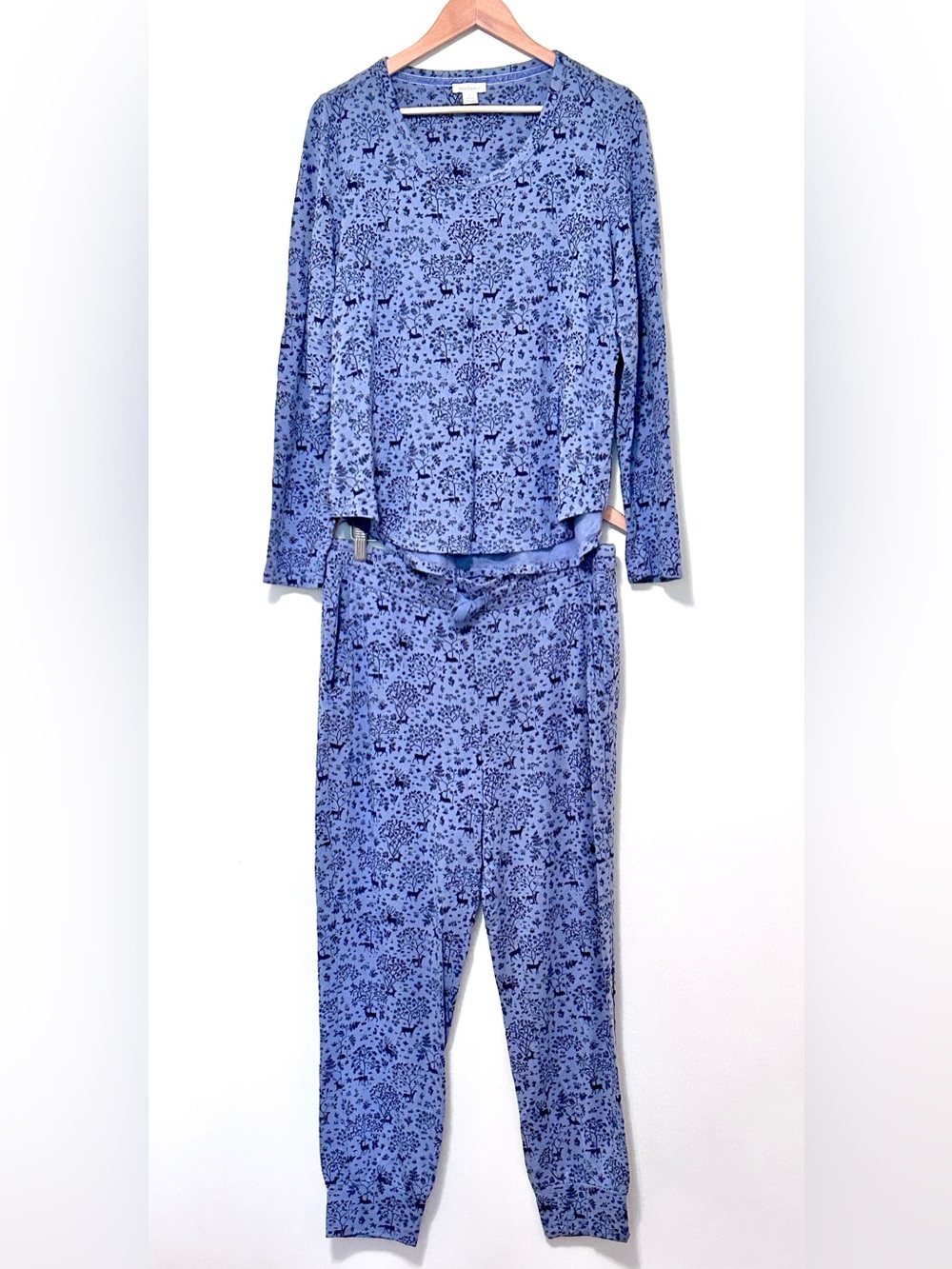 Sundance Periwinkle Blue & Navy Forestry Print Long Sleeve Pajama Set